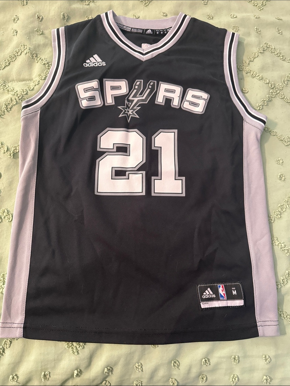 adidas Black and Silver Spurs #21 Basketball Jersey